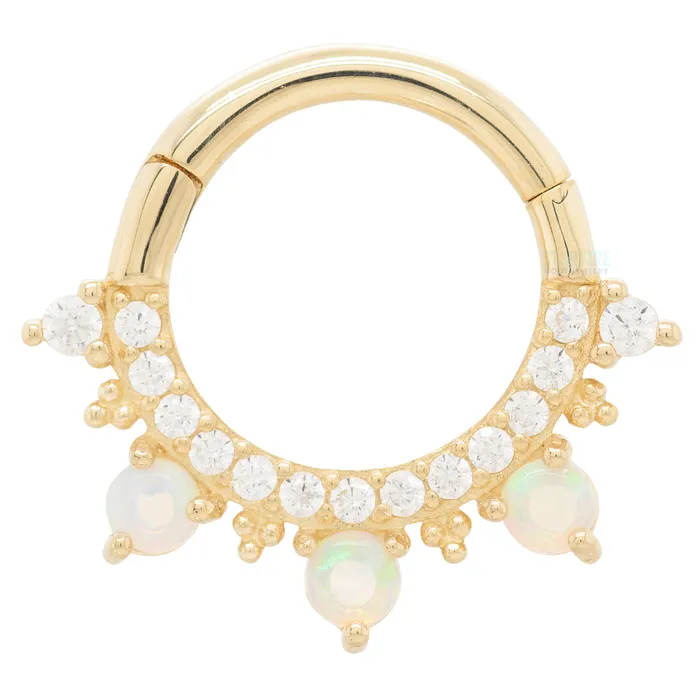 Rings Gigi Hinge Ring Clicker in Gold with Genuine Opals White CZs Buddha Jewelry Organics Rings Gigi Hinge Ring Clicker in Gold with Genuine Opals White CZs Buddha Jewelry Organics