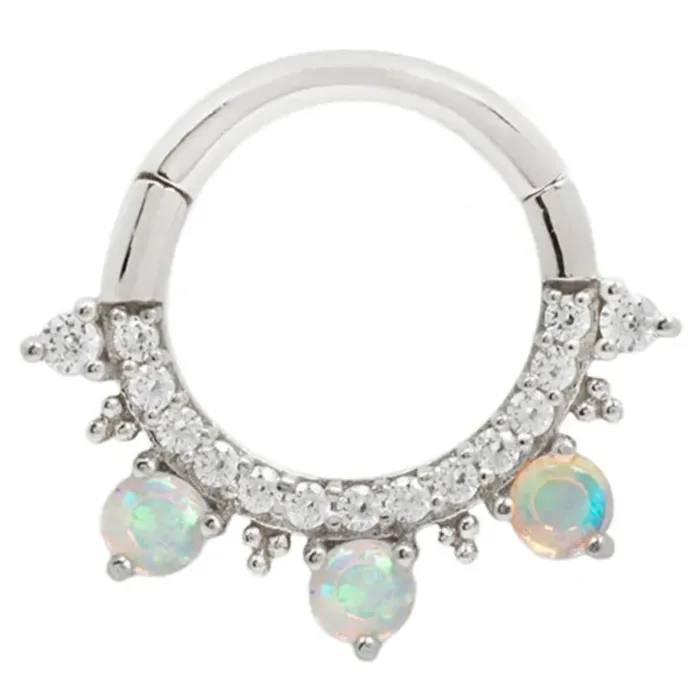 Rings Gigi Hinge Ring Clicker in Gold with Genuine Opals White CZs Buddha Jewelry Organics