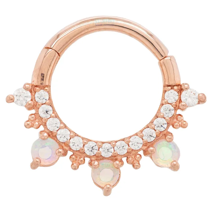 Rings Gigi Hinge Ring Clicker in Gold with Genuine Opals White CZs Buddha Jewelry Organics