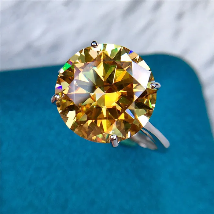 Rings Leyloon Jewelry 8 Carat Round Moissanite Ring Solitaire Cathedral 4 Prong Straight Shank VVS Vivid Yellow Rings Leyloon Jewelry 8 Carat Round Moissanite Ring Solitaire Cathedral 4 Prong Straight Shank VVS Vivid Yellow