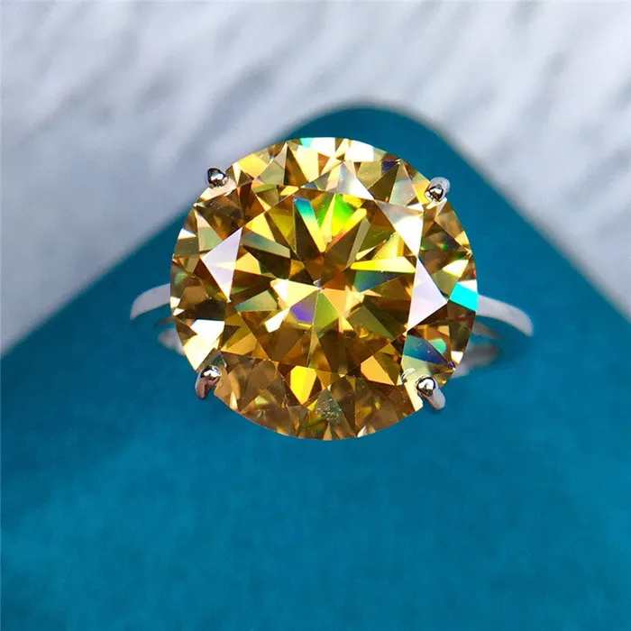 Rings Leyloon Jewelry 8 Carat Round Moissanite Ring Solitaire Cathedral 4 Prong Straight Shank VVS Vivid Yellow