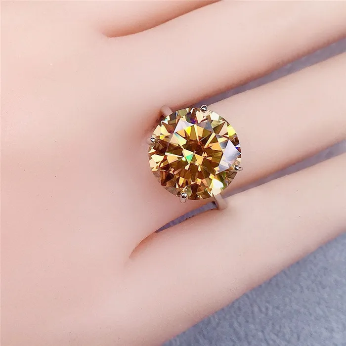 Rings Leyloon Jewelry 8 Carat Round Moissanite Ring Solitaire Cathedral 4 Prong Straight Shank VVS Vivid Yellow