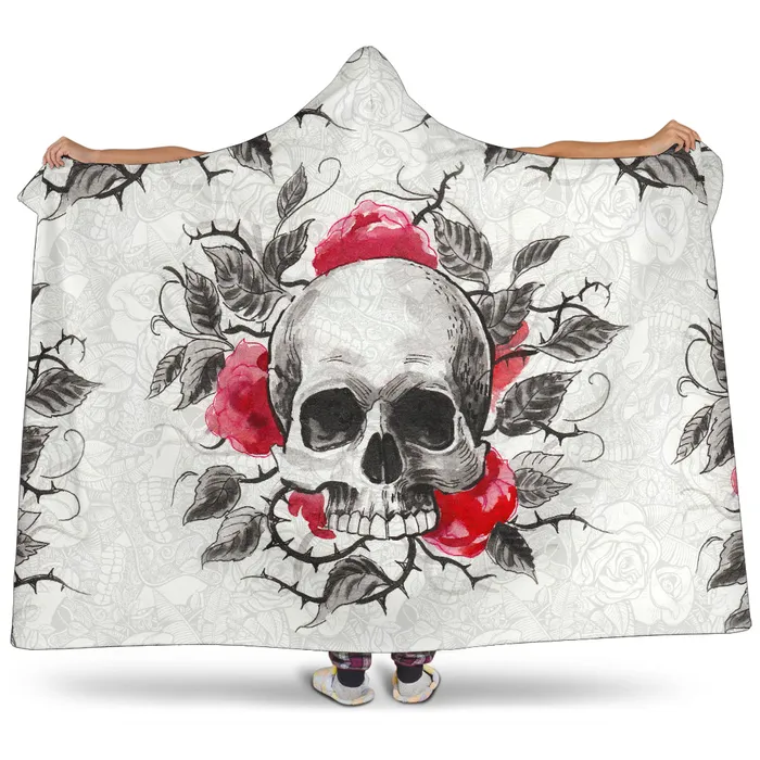 Rings Skull With Thorny Roses Hooded Blanket Zapps Clothing