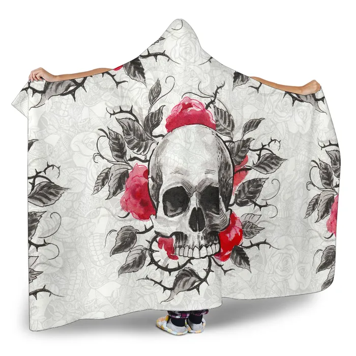 Rings Skull With Thorny Roses Hooded Blanket Zapps Clothing