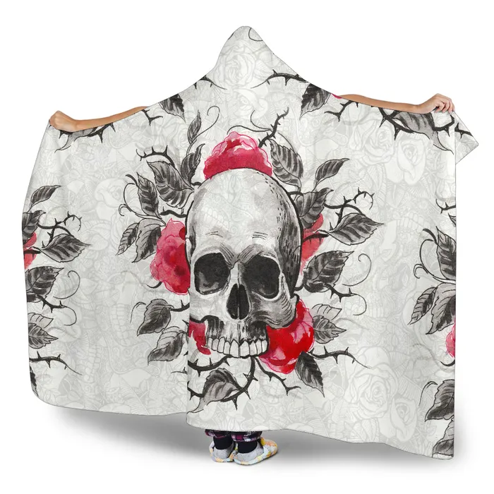 Rings Skull With Thorny Roses Hooded Blanket Zapps Clothing