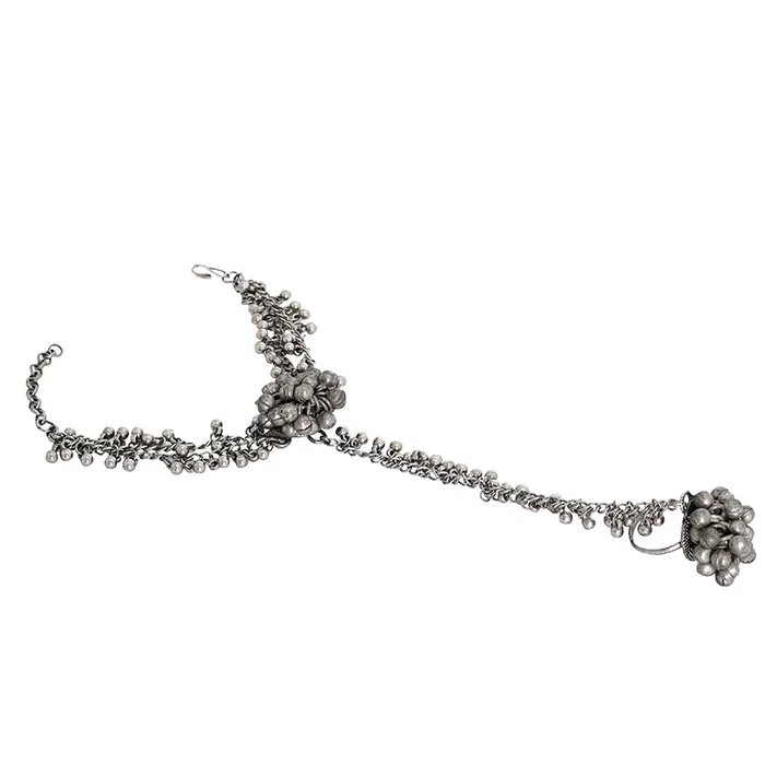 Rings Teejh Teejh Bhavini Silver Oxidised Ghungroo Haath Phool Rings Teejh Teejh Bhavini Silver Oxidised Ghungroo Haath Phool