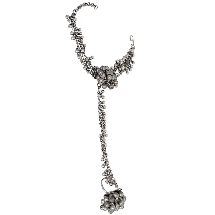 Rings Teejh Teejh Bhavini Silver Oxidised Ghungroo Haath Phool Rings Teejh Teejh Bhavini Silver Oxidised Ghungroo Haath Phool