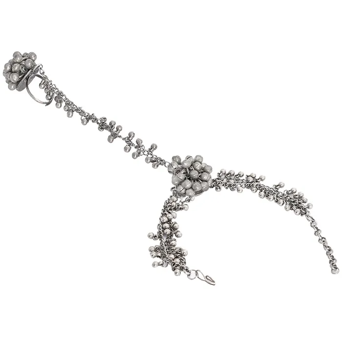 Rings Teejh Teejh Bhavini Silver Oxidised Ghungroo Haath Phool Rings Teejh Teejh Bhavini Silver Oxidised Ghungroo Haath Phool