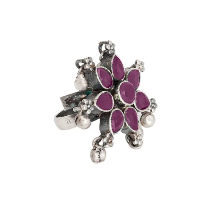 Rings Teejh Teejh Raishala Pink Stone Silver Oxidised Ring Rings Teejh Teejh Raishala Pink Stone Silver Oxidised Ring