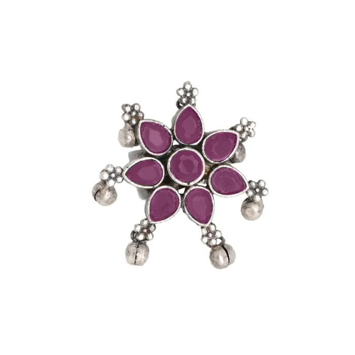 Rings Teejh Teejh Raishala Pink Stone Silver Oxidised Ring Rings Teejh Teejh Raishala Pink Stone Silver Oxidised Ring