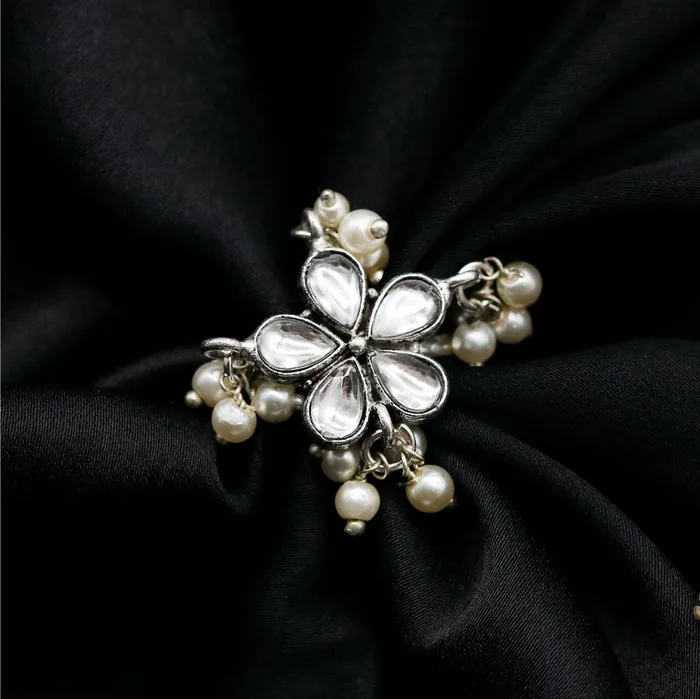 Rings Teejh Yaksha Floral Polki Silver Oxidized Ring