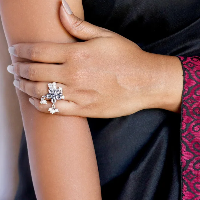 Rings Teejh Yaksha Floral Polki Silver Oxidized Ring Rings Teejh Yaksha Floral Polki Silver Oxidized Ring