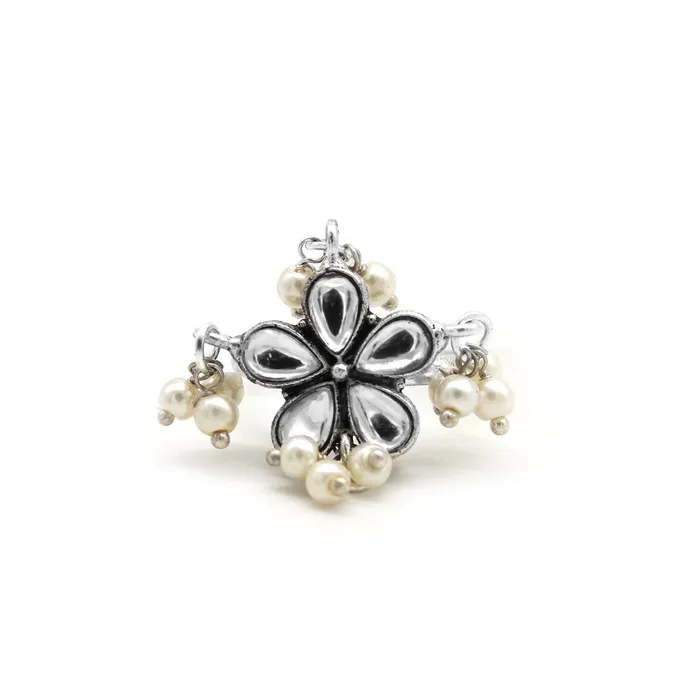 Rings Teejh Yaksha Floral Polki Silver Oxidized Ring Rings Teejh Yaksha Floral Polki Silver Oxidized Ring