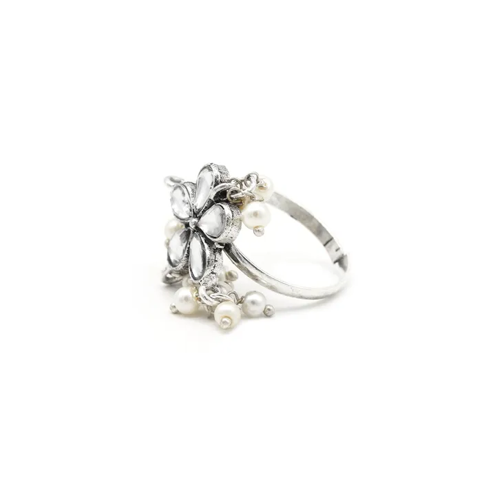 Rings Teejh Yaksha Floral Polki Silver Oxidized Ring Rings Teejh Yaksha Floral Polki Silver Oxidized Ring
