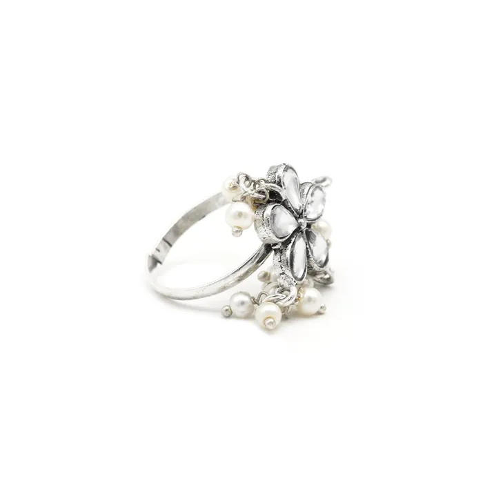 Rings Teejh Yaksha Floral Polki Silver Oxidized Ring Rings Teejh Yaksha Floral Polki Silver Oxidized Ring