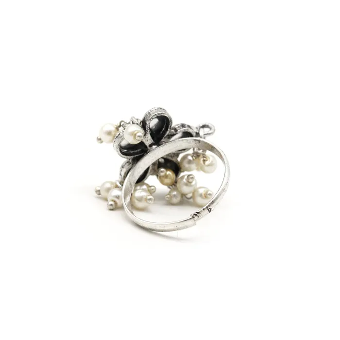 Rings Teejh Yaksha Floral Polki Silver Oxidized Ring Rings Teejh Yaksha Floral Polki Silver Oxidized Ring
