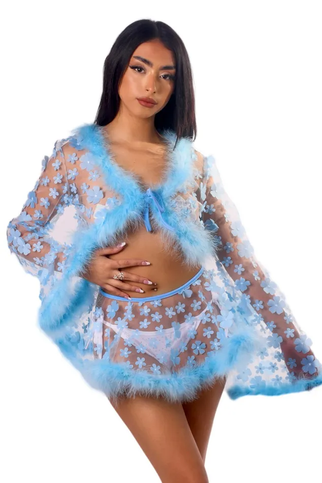 Rings THE LUMI SHOP Blue Barbie Fuzzy 3D Floral Set