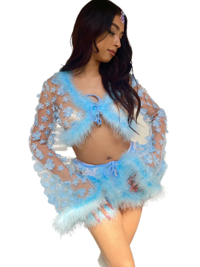 Rings THE LUMI SHOP Blue Barbie Fuzzy 3D Floral Set