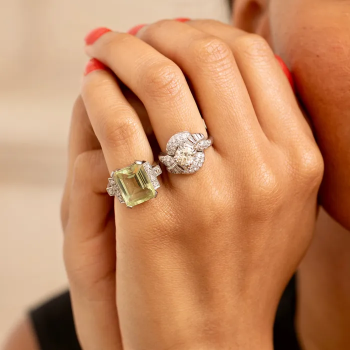 Rings Vintage 1950s Diamond and Platinum Swirl Cluster Ring
