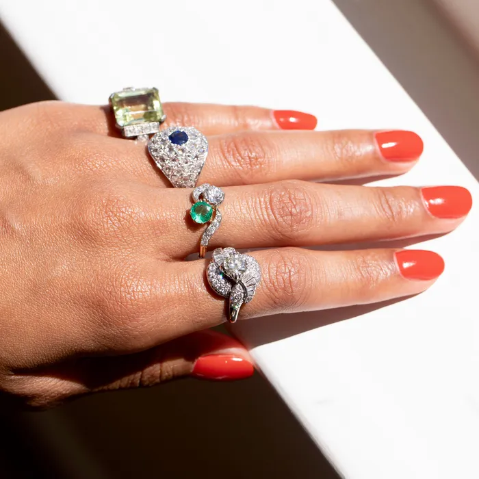 Rings Vintage 1950s Diamond and Platinum Swirl Cluster Ring