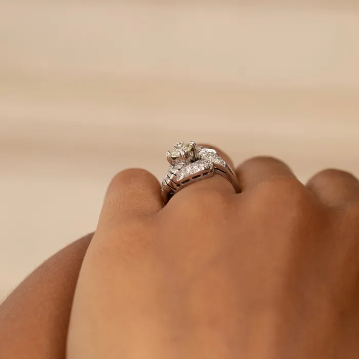 Rings Vintage 1950s Diamond and Platinum Swirl Cluster Ring