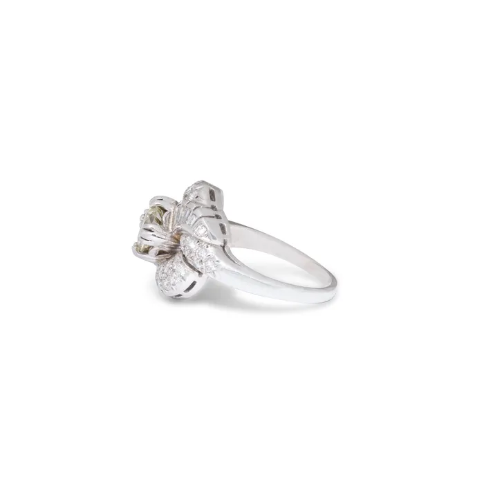 Rings Vintage 1950s Diamond and Platinum Swirl Cluster Ring