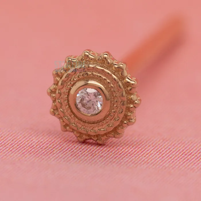 Round Afghan Nostril Screw in Gold with White CZ Body Vision BVLA Rings