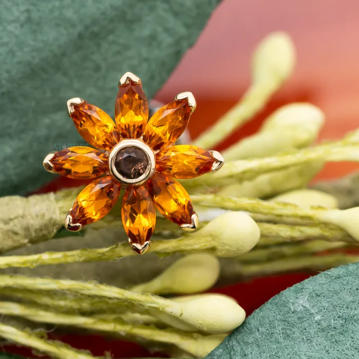 Sunflower Threaded End in Gold with Citrine Smoky Quartz Body Vision BVLA Earrings