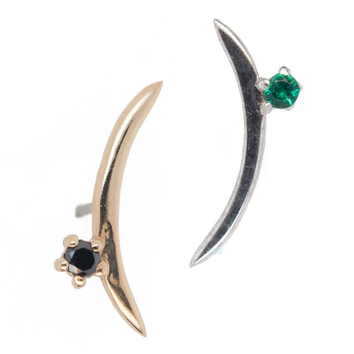 Tawapa Earrings threadless Curve Pin in Gold with Gemstone
