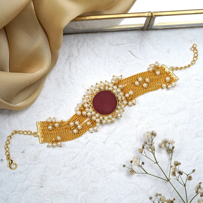 Teejh Bracelets Teejh Eiravathi red Studded layered chain pearl bracelet