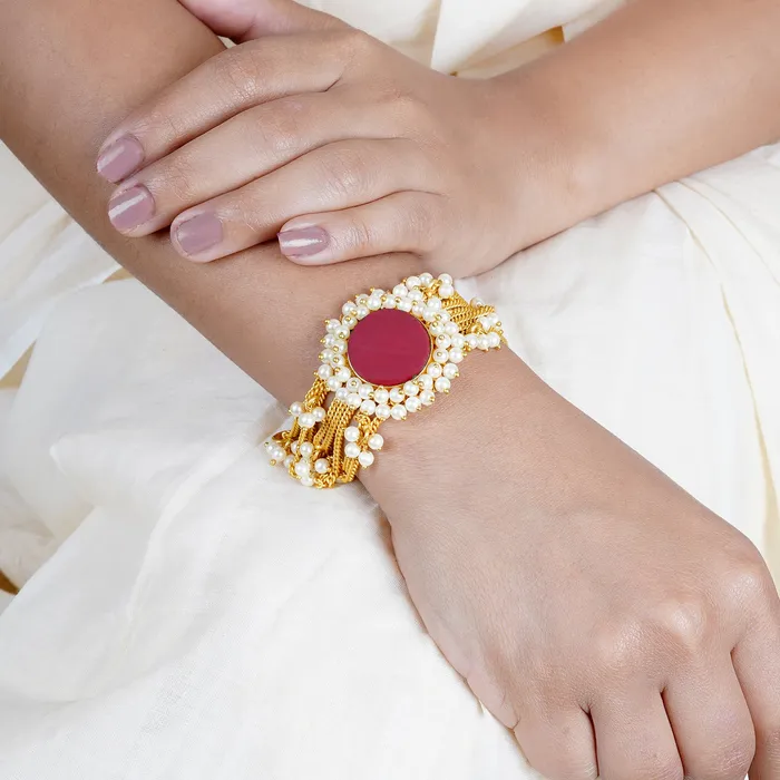 Teejh Bracelets Teejh Eiravathi red Studded layered chain pearl bracelet Teejh Bracelets Teejh Eiravathi red Studded layered chain pearl bracelet