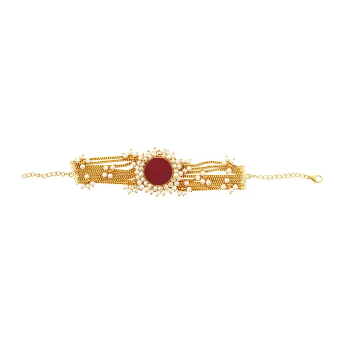 Teejh Bracelets Teejh Eiravathi red Studded layered chain pearl bracelet Teejh Bracelets Teejh Eiravathi red Studded layered chain pearl bracelet