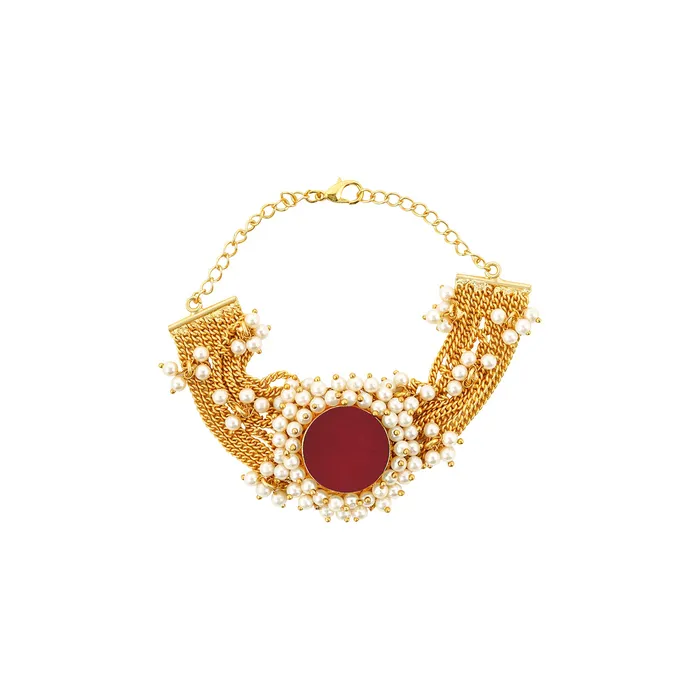 Teejh Bracelets Teejh Eiravathi red Studded layered chain pearl bracelet Teejh Bracelets Teejh Eiravathi red Studded layered chain pearl bracelet