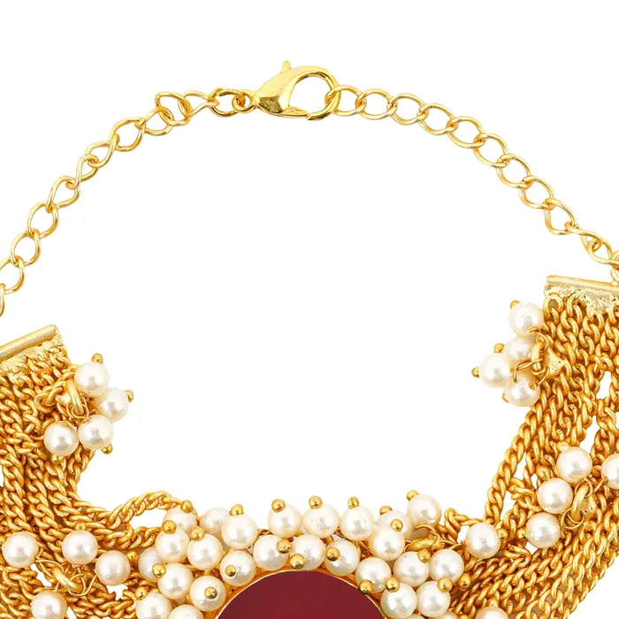 Teejh Bracelets Teejh Eiravathi red Studded layered chain pearl bracelet Teejh Bracelets Teejh Eiravathi red Studded layered chain pearl bracelet