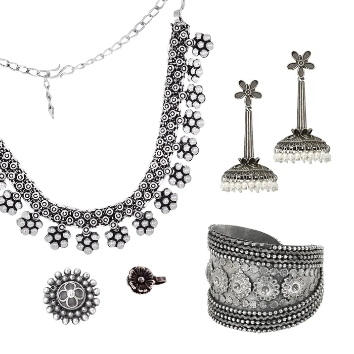 Teejh Chutu Oxidised Silver Jewellery Gift Set Teejh Rings