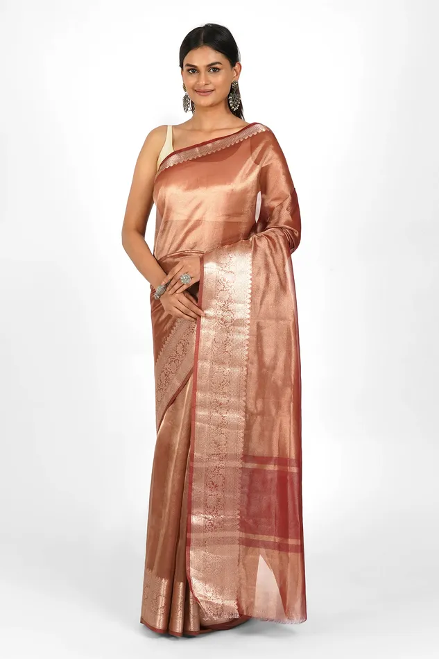 Teejh Earrings Amyra Red Banarasi Tissue Saree