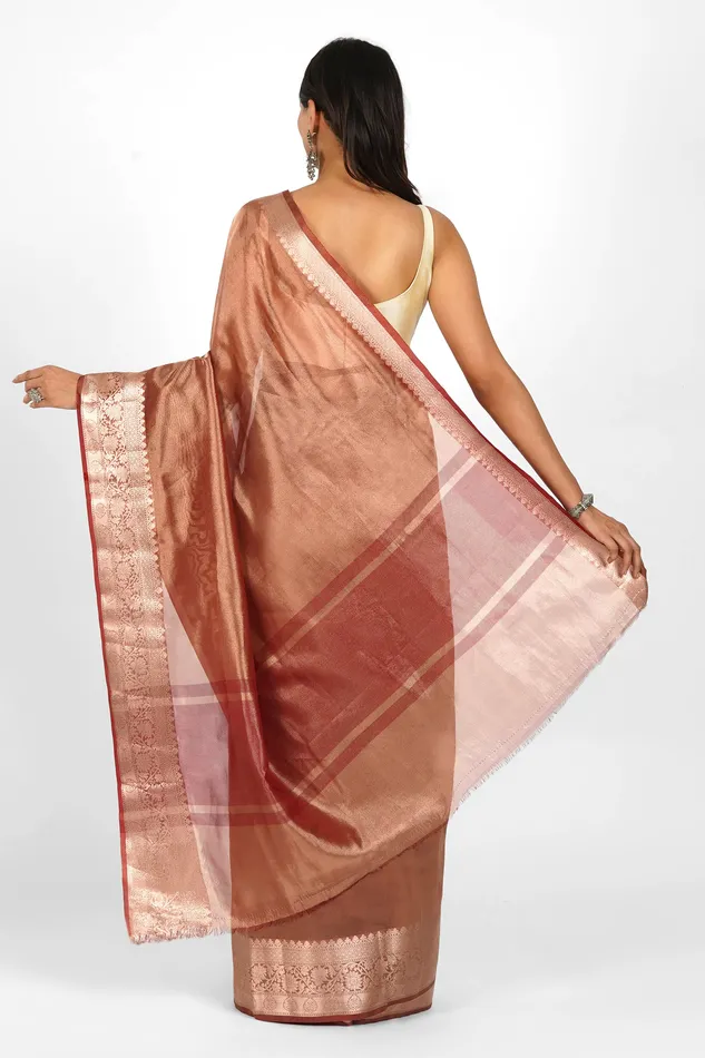Teejh Earrings Amyra Red Banarasi Tissue Saree