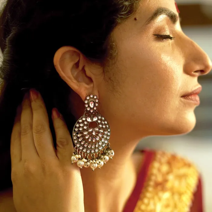 Teejh Earrings Nisha Silver Oxidized Statement Earrings Teejh Earrings Nisha Silver Oxidized Statement Earrings