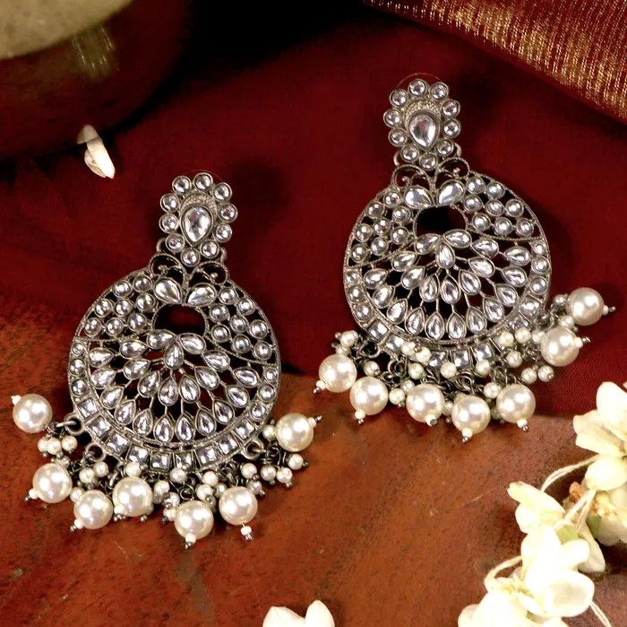 Teejh Earrings Nisha Silver Oxidized Statement Earrings Teejh Earrings Nisha Silver Oxidized Statement Earrings