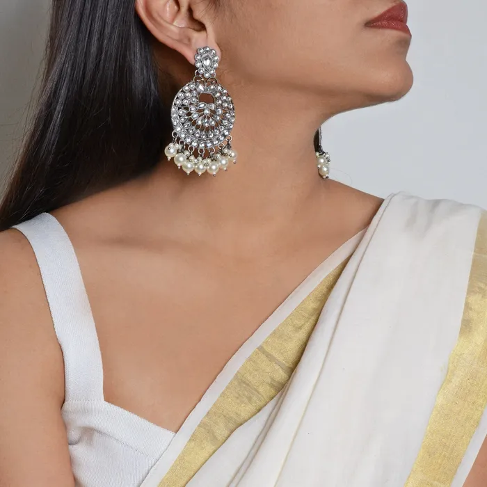 Teejh Earrings Nisha Silver Oxidized Statement Earrings Teejh Earrings Nisha Silver Oxidized Statement Earrings