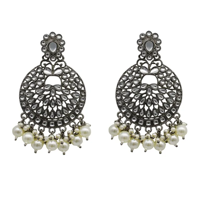 Teejh Earrings Nisha Silver Oxidized Statement Earrings Teejh Earrings Nisha Silver Oxidized Statement Earrings