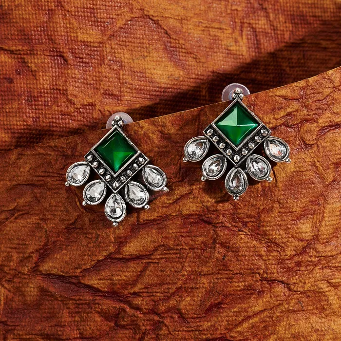 Teejh Earrings Teejh Charulatha Green Silver Oxidised Earrings