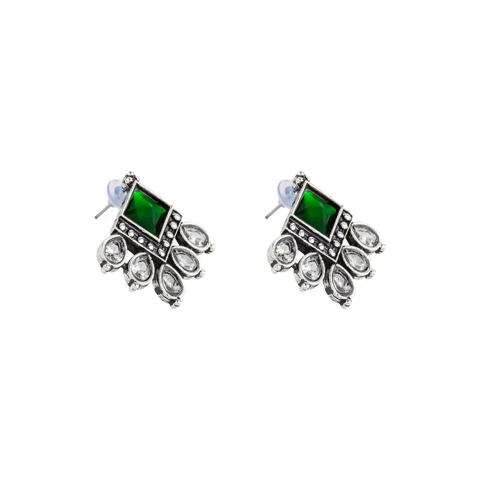 Teejh Earrings Teejh Charulatha Green Silver Oxidised Earrings