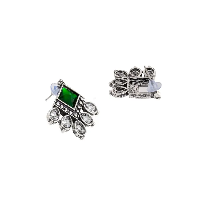 Teejh Earrings Teejh Charulatha Green Silver Oxidised Earrings