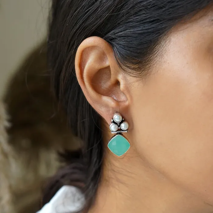 Teejh Earrings Teejh Delisha Light Blue Stone Silver Oxidised Stud Earrings