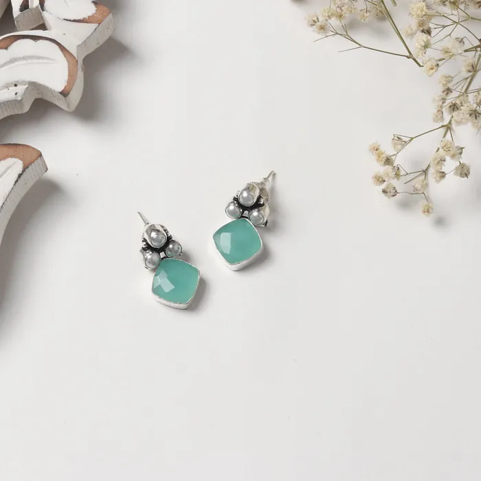 Teejh Earrings Teejh Delisha Light Blue Stone Silver Oxidised Stud Earrings Teejh Earrings Teejh Delisha Light Blue Stone Silver Oxidised Stud Earrings