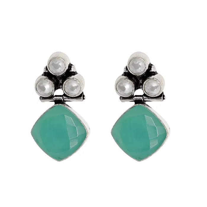 Teejh Earrings Teejh Delisha Light Blue Stone Silver Oxidised Stud Earrings Teejh Earrings Teejh Delisha Light Blue Stone Silver Oxidised Stud Earrings