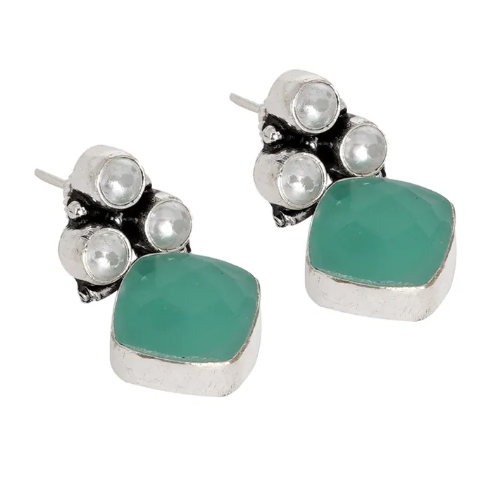 Teejh Earrings Teejh Delisha Light Blue Stone Silver Oxidised Stud Earrings Teejh Earrings Teejh Delisha Light Blue Stone Silver Oxidised Stud Earrings