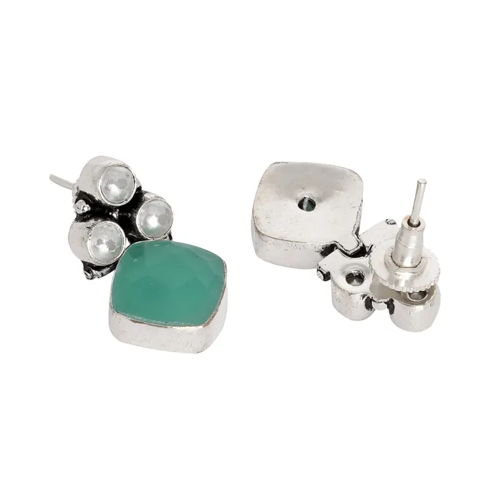 Teejh Earrings Teejh Delisha Light Blue Stone Silver Oxidised Stud Earrings Teejh Earrings Teejh Delisha Light Blue Stone Silver Oxidised Stud Earrings