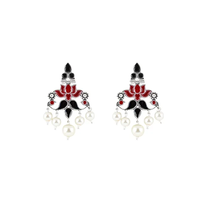 Teejh Earrings Teejh Gurima Red and Black Silver Oxidised Earring